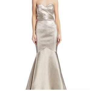 THEIA Metallic Strapless Stretch Lamé Mermaid Gown